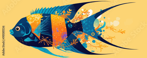 Elegant angelfish with vibrant patterns. Vector flat minimalistic isolated illustration.