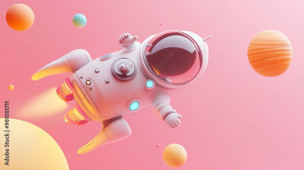 A whimsical astronaut floating in space among colorful planets. A whimsical astronaut floating in space among colorful planets.