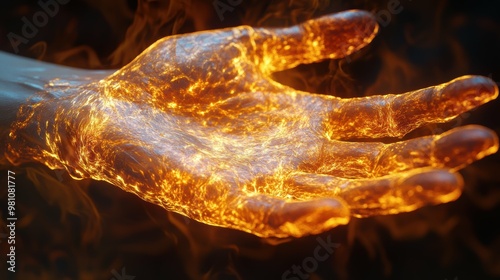 Panoramic 3D visualization of a hand and wrist area afflicted by the burning tingling sensations of tendinitis photo