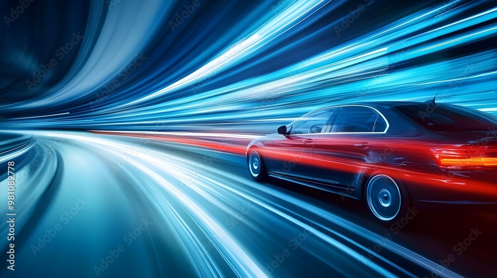 A dynamic shot of a speeding car illuminated by vibrant, colorful lights, capturing the essence of motion and adventure. A dynamic shot of a speeding car illuminated by vibrant, colorful lights, capturing the essence of motion and adventure.