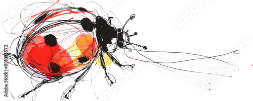 The ladybug is drawn with one continuous line on a white background. vector illustration