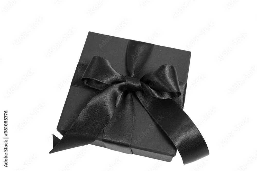 Black Friday Sale. Black gift box with ribbon bow isolated on white transparent Black Friday Sale. Black gift box with ribbon bow isolated on white transparent