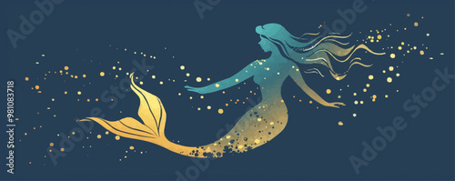 Fantasy mermaid silhouette, Vector flat minimalistic isolated illustration