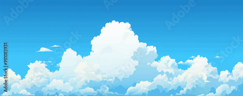 Fluffy cumulus cloud in a clear blue sky, Vector flat minimalistic isolated illustration