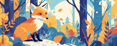 Forest Fox Vector flat minimalistic isolated illustration -