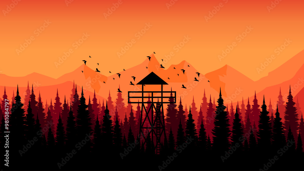 sunset view mountain landscape nature scenery vector illustration good for advertising, ads, business, wallpaper, background, backdrop design, and tourism sunset view mountain landscape nature scenery vector illustration good for advertising, ads, business, wallpaper, background, backdrop design, and tourism
