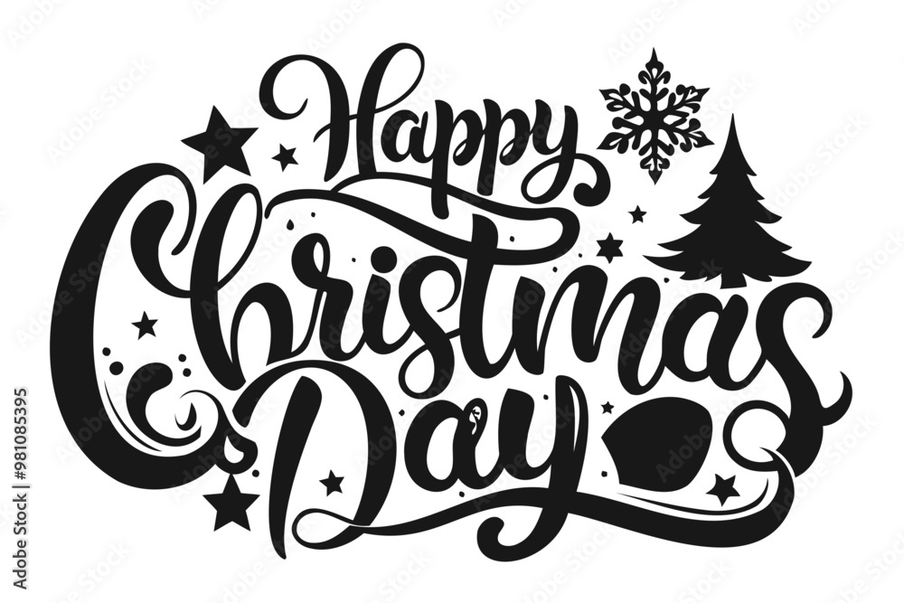 Happy Christmas Day typography Design silhouette Vector Illustration Transparent Background Happy Christmas Day typography Design silhouette Vector Illustration Transparent Background