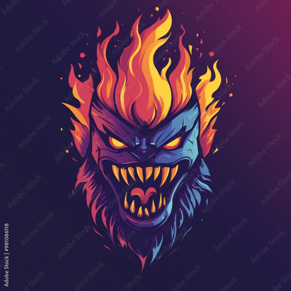 Fototapeta premium Flaming Demon Head Scary Monster Evil Character Design Game Art Abstract Illustration
