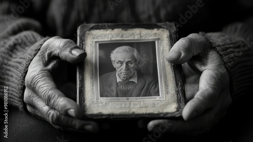 Hands clutching a cherished memento or photograph, the weight of memories and loss etched on their face