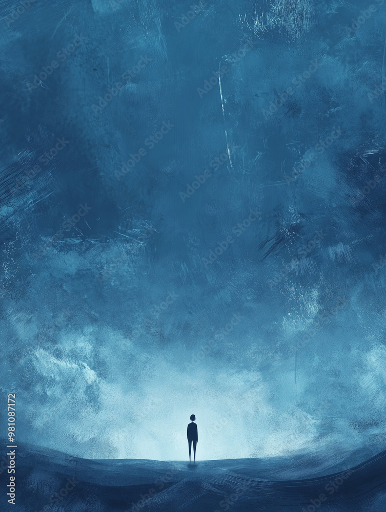 Fototapeta premium A man standing by himself, profound loneliness, being alone