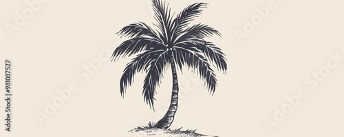 Hand drawn palm tree icon vector art on white isolated background, vector design.