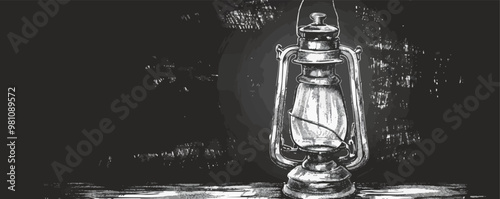 Classic pin-up old-fashioned lantern, vector illustration, pin-up style, imitation of a scratch board