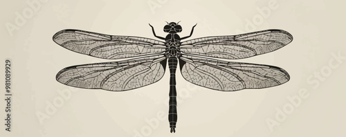 Fantasy dragonfly silhouette, Vector flat minimalistic isolated illustration