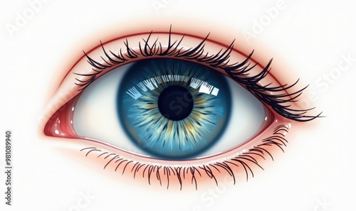 Detailed illustration of a human eye, showcasing vibrant colors and intricate details, ideal for medical, cosmetic, and artistic projects.