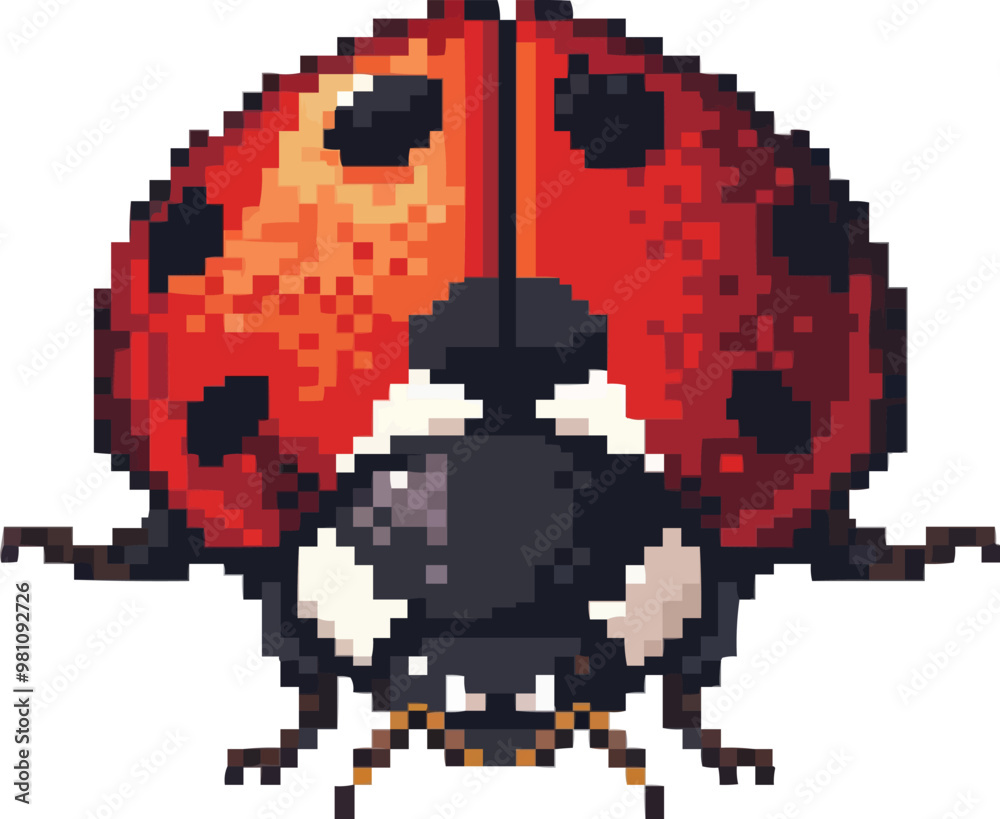 Pixelated pixelated ladybug icon pixel art on white isolated background, vector design. Pixelated pixelated ladybug icon pixel art on white isolated background, vector design.