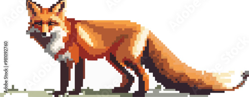 Pixelated pixelated fox icon pixel art on white isolated background, vector design.