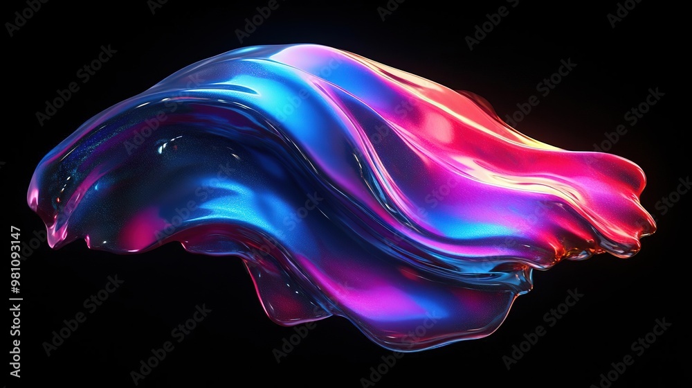Obraz premium Vibrant abstract wave in blue and pink hues, creating a dynamic visual texture against a dark background.