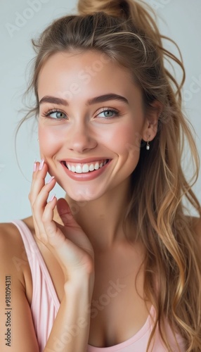 beauty woman smiling and touch your face