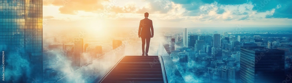 A figure stands on a ledge against a stunning city skyline at sunset, symbolizing ambition and the pursuit of dreams. A figure stands on a ledge against a stunning city skyline at sunset, symbolizing ambition and the pursuit of dreams.