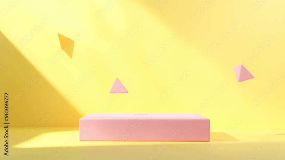 A minimalistic scene featuring geometric shapes against a vibrant yellow background. A minimalistic scene featuring geometric shapes against a vibrant yellow background.