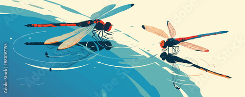 Dragonfly nymph emerging from its aquatic habitat, Vector flat minimalistic isolated illustration