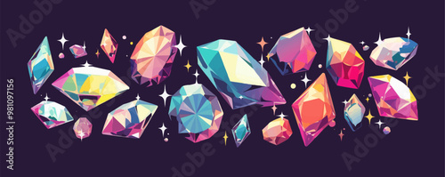 Diamond cluster in a geometric pattern, Vector flat minimalistic isolated illustration