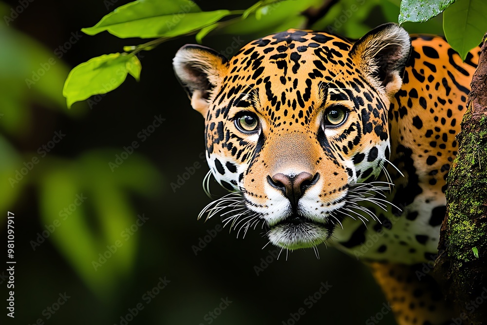 Amazon Forest jaguars hunting in the shadows, their spotted coats blending in Amazon Forest jaguars hunting in the shadows, their spotted coats blending in