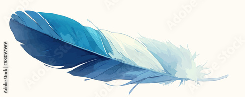 A blue and white feather with a white tip. The feather is drawn in a stylized way, with the blue and white colors blending together to create a sense of movement and lightness