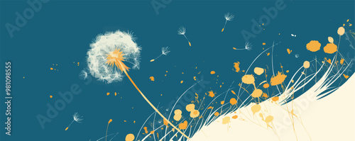Dandelion puffball on a sunny day, Vector flat minimalistic isolated illustration