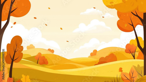 Autumn outdoor nature scenery in illustration style