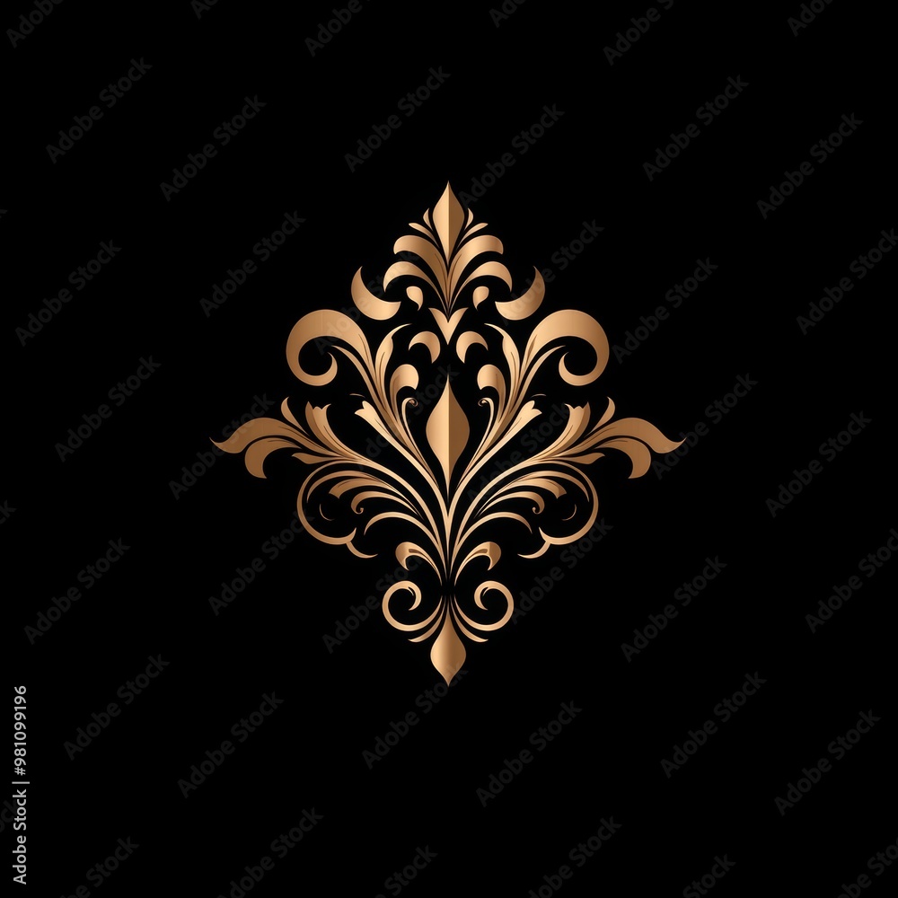 Fototapeta premium Golden Floral Ornamental Design on Black Background