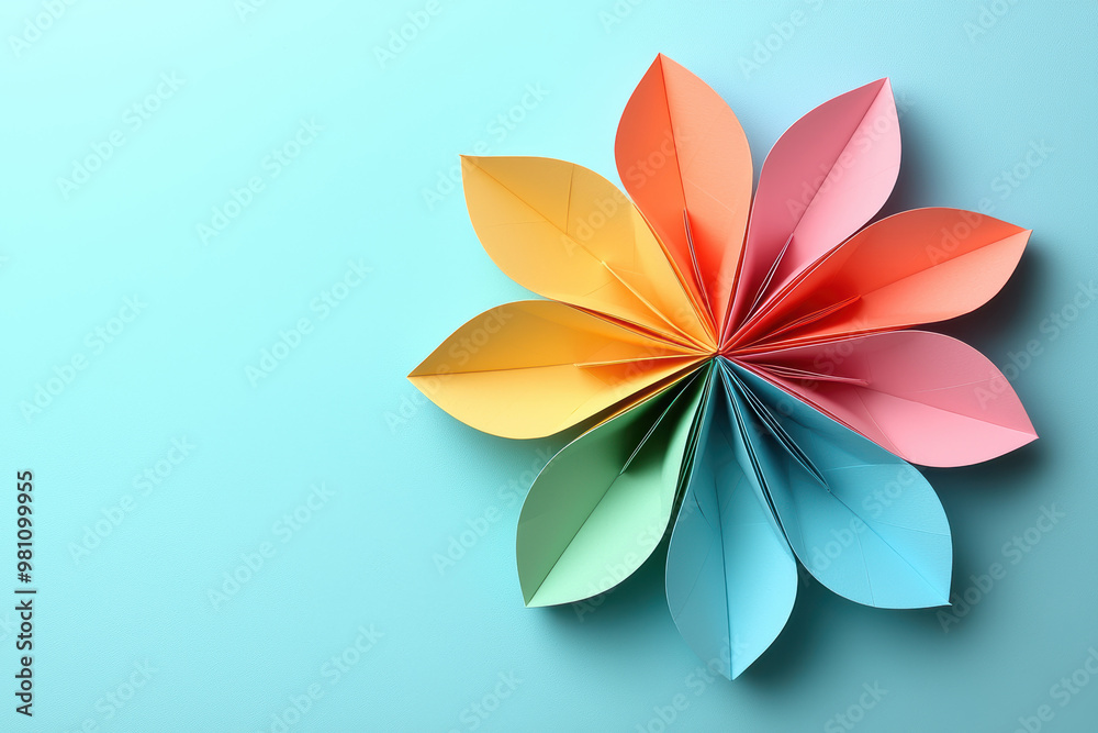 Vibrant paper flower design in colorful shades on a turquoise background symbolizing creativity and artistic expression perfect for modern projects. Vibrant paper flower design in colorful shades on a turquoise background symbolizing creativity and artistic expression perfect for modern projects.