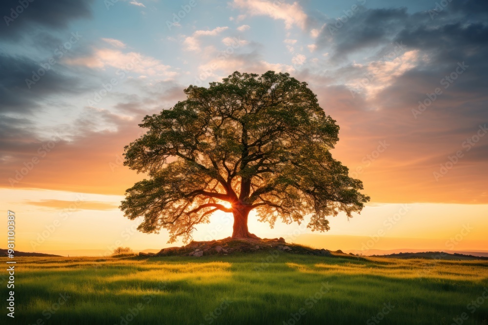 Fototapeta premium Oak tree landscape outdoors nature.