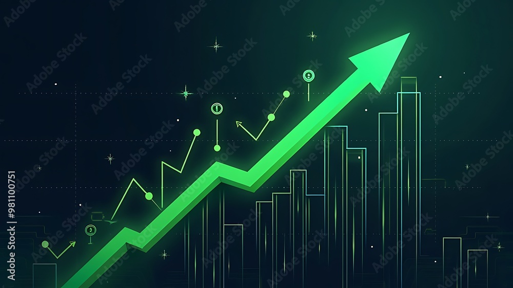 A rising stock market graph showing an upward trend in stock prices, symbolizing financial growth, positive market performance, and investment success. Ideal for themes of economic progress. A rising stock market graph showing an upward trend in stock prices, symbolizing financial growth, positive market performance, and investment success. Ideal for themes of economic progress.
