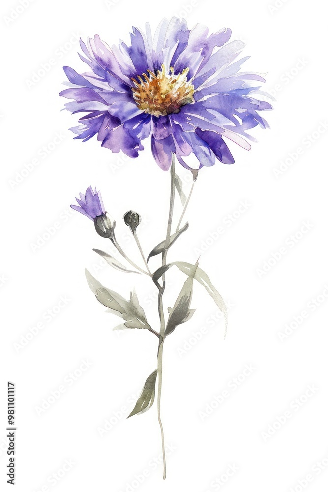 Watercolor illustration of a aster flower blossom petal plant. Watercolor illustration of a aster flower blossom petal plant.