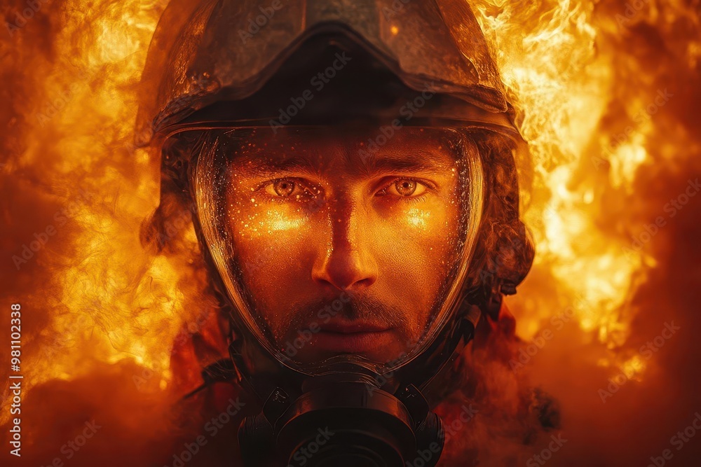 cinematic portrait of a firefighter emerging from smoke backlit by flames with determination in their eyes symbolizing courage and heroism in the face of danger cinematic portrait of a firefighter emerging from smoke backlit by flames with determination in their eyes symbolizing courage and heroism in the face of danger