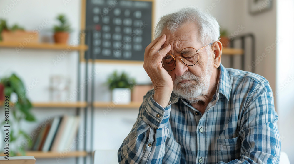 An elderly man with his hand on his forehead. suffering from forget alzheimer disease, dementia concept. An elderly man with his hand on his forehead. suffering from forget alzheimer disease, dementia concept.