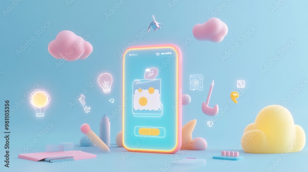 A colorful digital illustration featuring a smartphone with various playful icons and elements. A colorful digital illustration featuring a smartphone with various playful icons and elements.