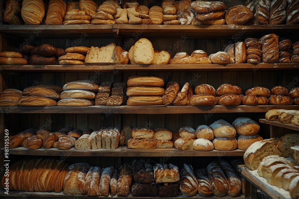 High-Resolution Photography of Assorted Breads and Pastries in Bakery Store AI generated illustration