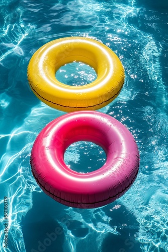 Colorful Inflatable Pool Toys Floating on Water, Summer Fun Vibes. AI generated illustration