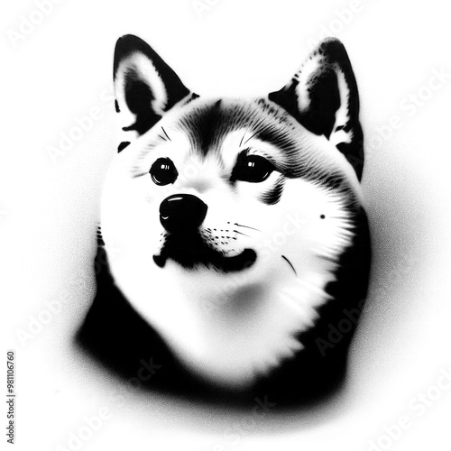 shiba-inu graffiti stencil-art style,black and white, generative ai