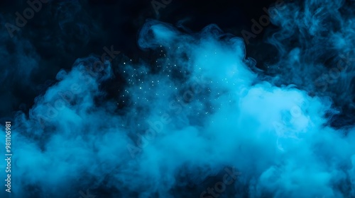 Abstract Blue Smoke Background with Glowing Lights