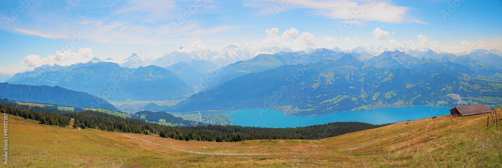 pictorial landscape Niederhorn mountain in autumn, with view to lake Thunersee and alps pictorial landscape Niederhorn mountain in autumn, with view to lake Thunersee and alps