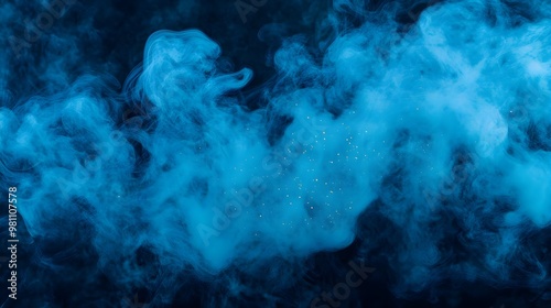 Abstract Blue Smoke with Golden Sparkles Background