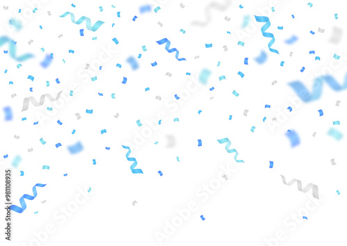 青や水色の紙吹雪やリボンが舞うお祝いイラスト背景素材