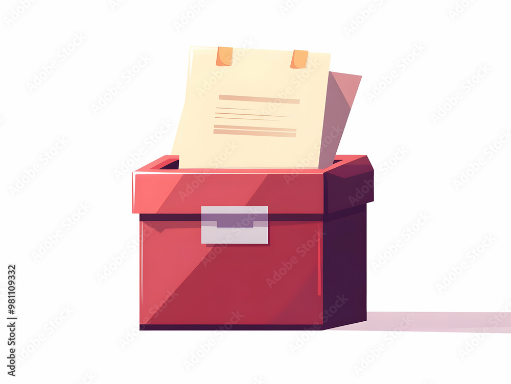 Flat Glossy Ballot Box Illustration with Policy Papers: Medium Shot Showcasing Transparency, Ideal for Voter Education and Engagement Content Flat Glossy Ballot Box Illustration with Policy Papers: Medium Shot Showcasing Transparency, Ideal for Voter Education and Engagement Content
