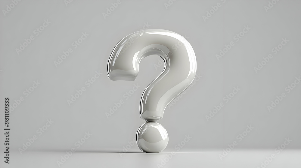 3D Glossy White Question Mark Icon on Reflective Surface - Medium Shot Symbolizing Curiosity and Self-Reflection for Mental Health Exploration Content 3D Glossy White Question Mark Icon on Reflective Surface - Medium Shot Symbolizing Curiosity and Self-Reflection for Mental Health Exploration Content