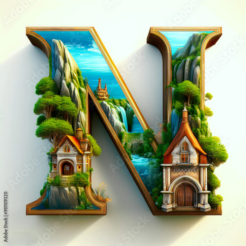 Letter N for nature and house in the garden