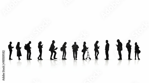 3D Cartoon Silhouettes of Poll Workers in Action - Seamless Pattern Tiles for Election Volunteer Information on White Background