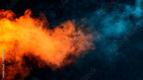 Abstract Orange and Blue Smoke on Black Background